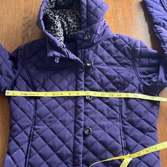 Calvin Klein purple quilted zip up coat size small removable hood collar - Picture 10 of 16